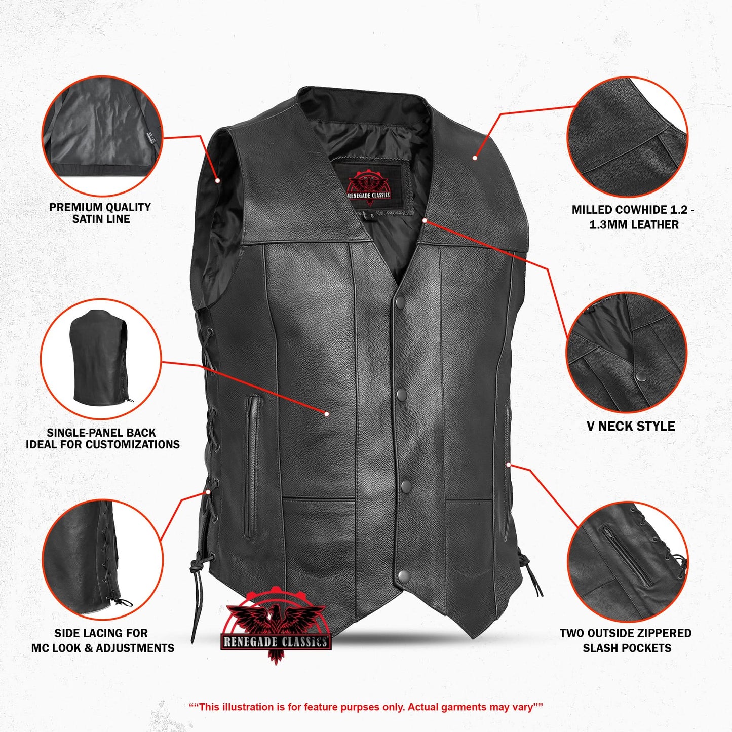 Men's Western Style "Line Ranger" leather Motorcycle Vest - Black