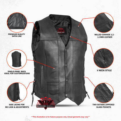 Men's Western Style "Line Ranger" leather Motorcycle Vest - Black