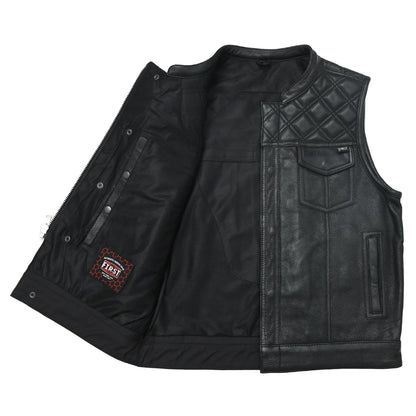 Men's Perforated Club Style Leather Motorcycle Vest- "Downside"