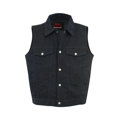 Men's Snap and Zipper Front Black Denim Motorcycle Vest