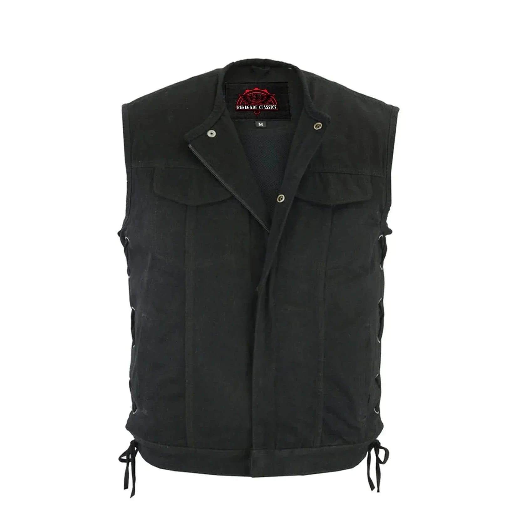 Men's Upgraded All-Black Denim Motorcycle Vest – Smart Access Pockets