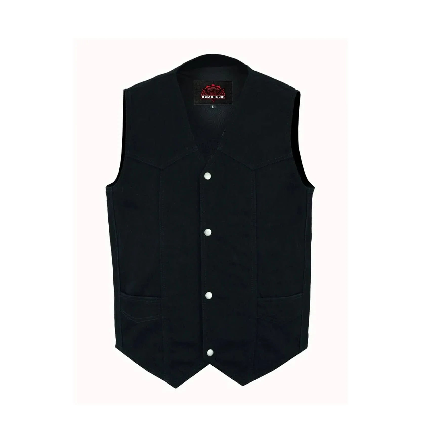 Men's Traditional Motorcycle Denim Vest with Plain Sides