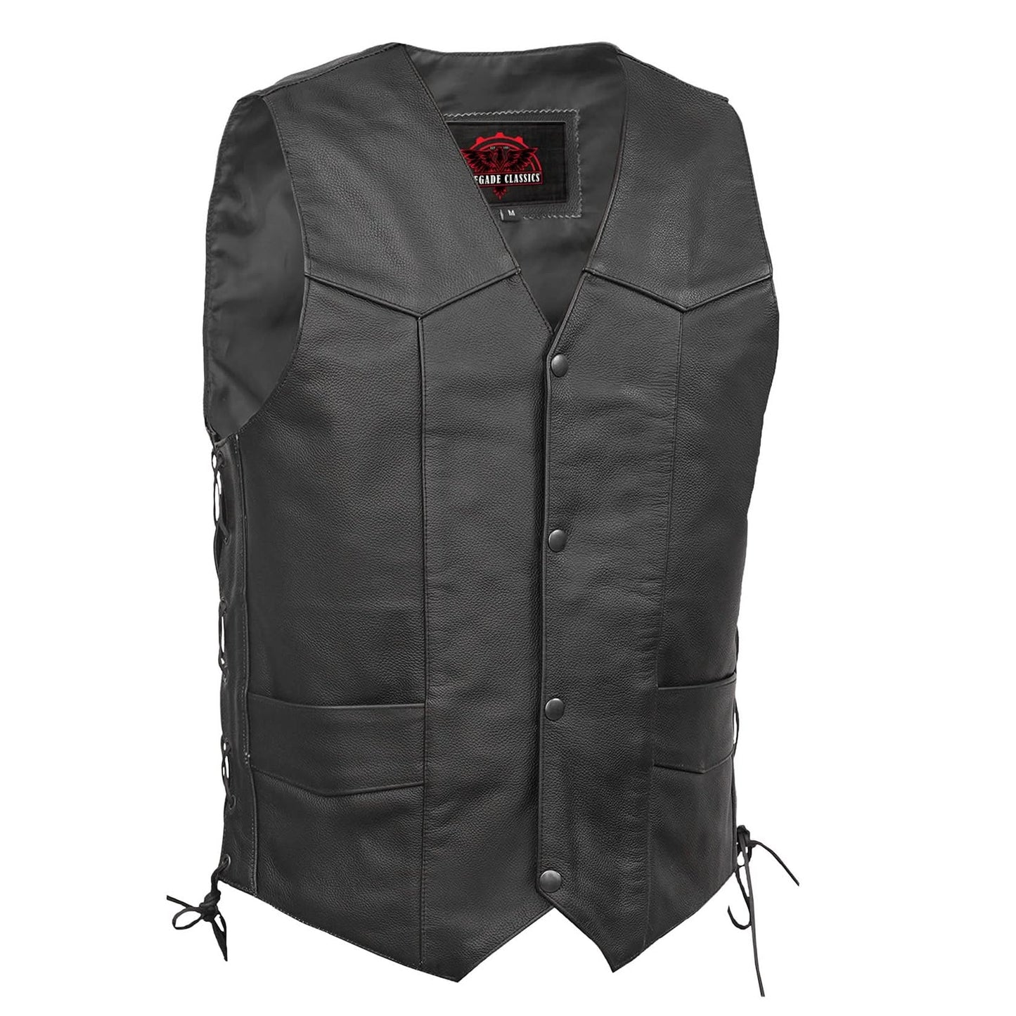 Men's Traditional western Leather Vest, side lacing - Black
