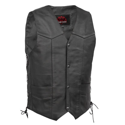 Men's Traditional western Leather Vest, side lacing - Black