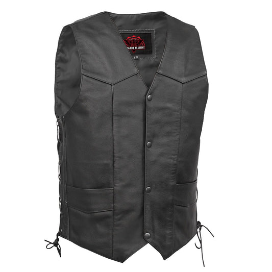 Men's Traditional western Leather Vest, side lacing - Black