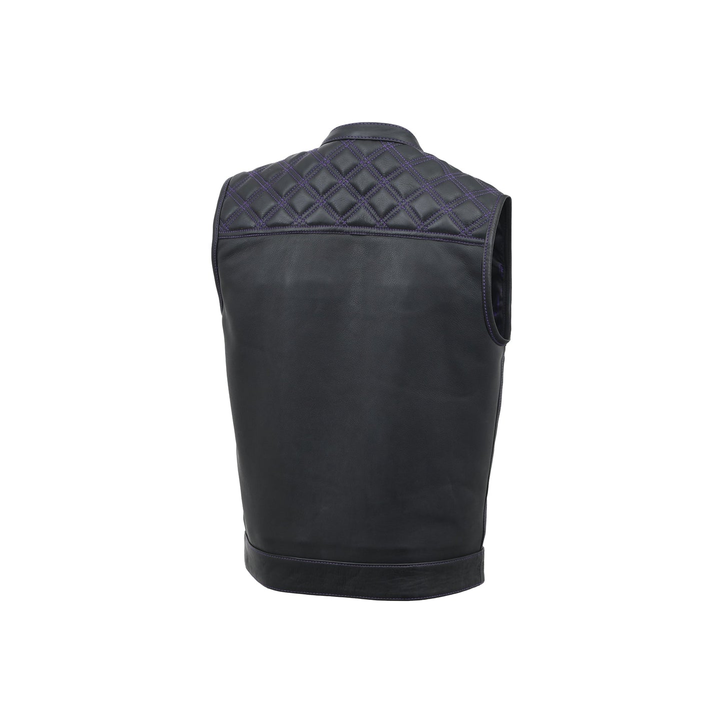 Men's Club Style Leather Motorcycle Vest- Green stitching with Green Paisley lining