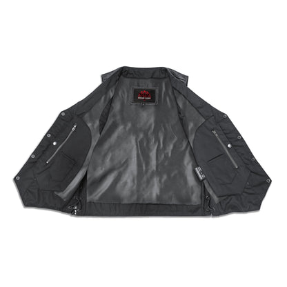 Men's Western Style "Line Ranger" leather Motorcycle Vest - Black