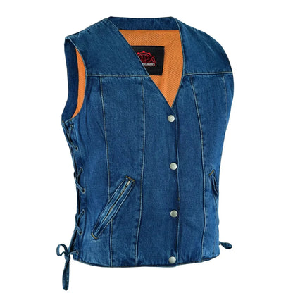 Women's Blue Denim Western Style Vest- Single Back Panel Concealed Carry