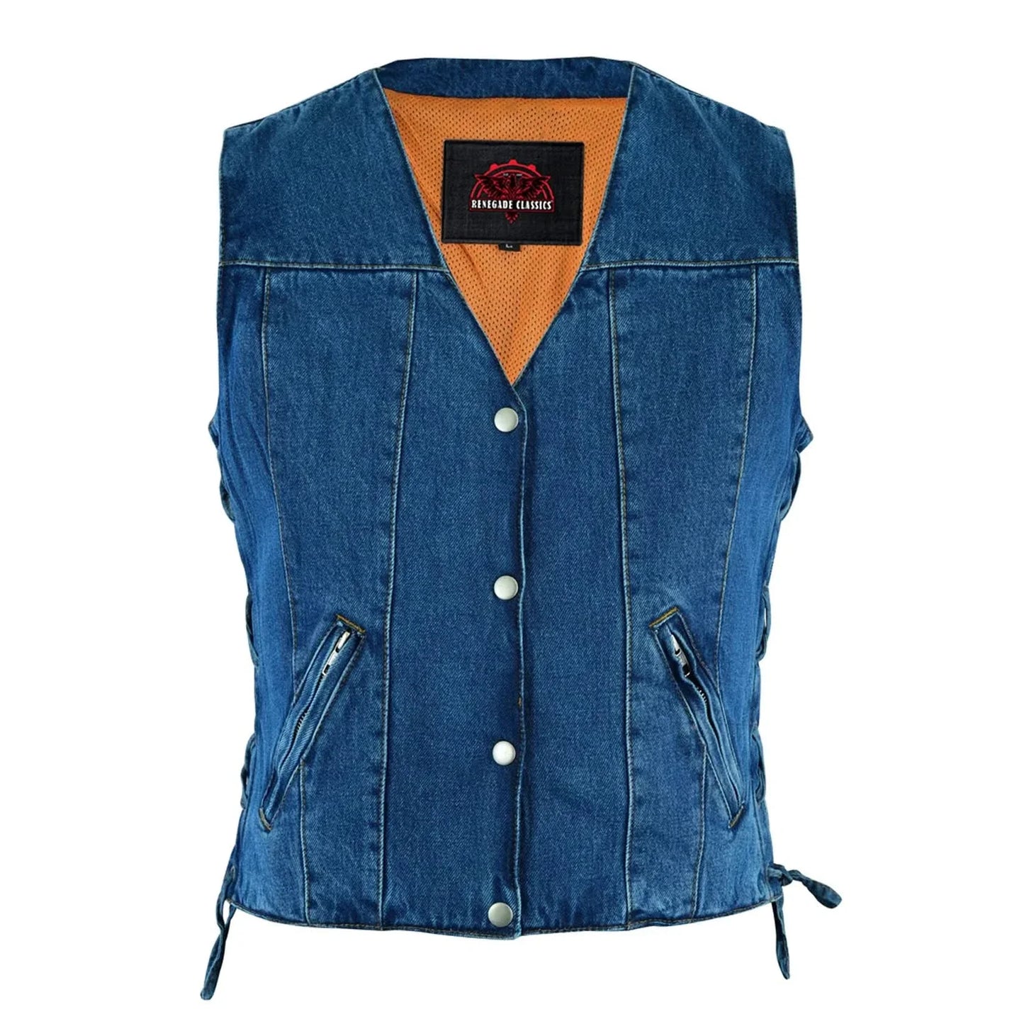 Women's Blue Denim Western Style Vest- Single Back Panel Concealed Carry