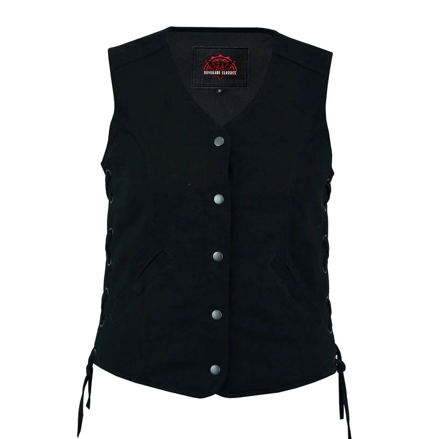 Women's Black Denim Vest with Longer Body ¾ and Side Laces