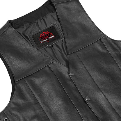 Men's Western Style "Line Ranger" leather Motorcycle Vest - Black