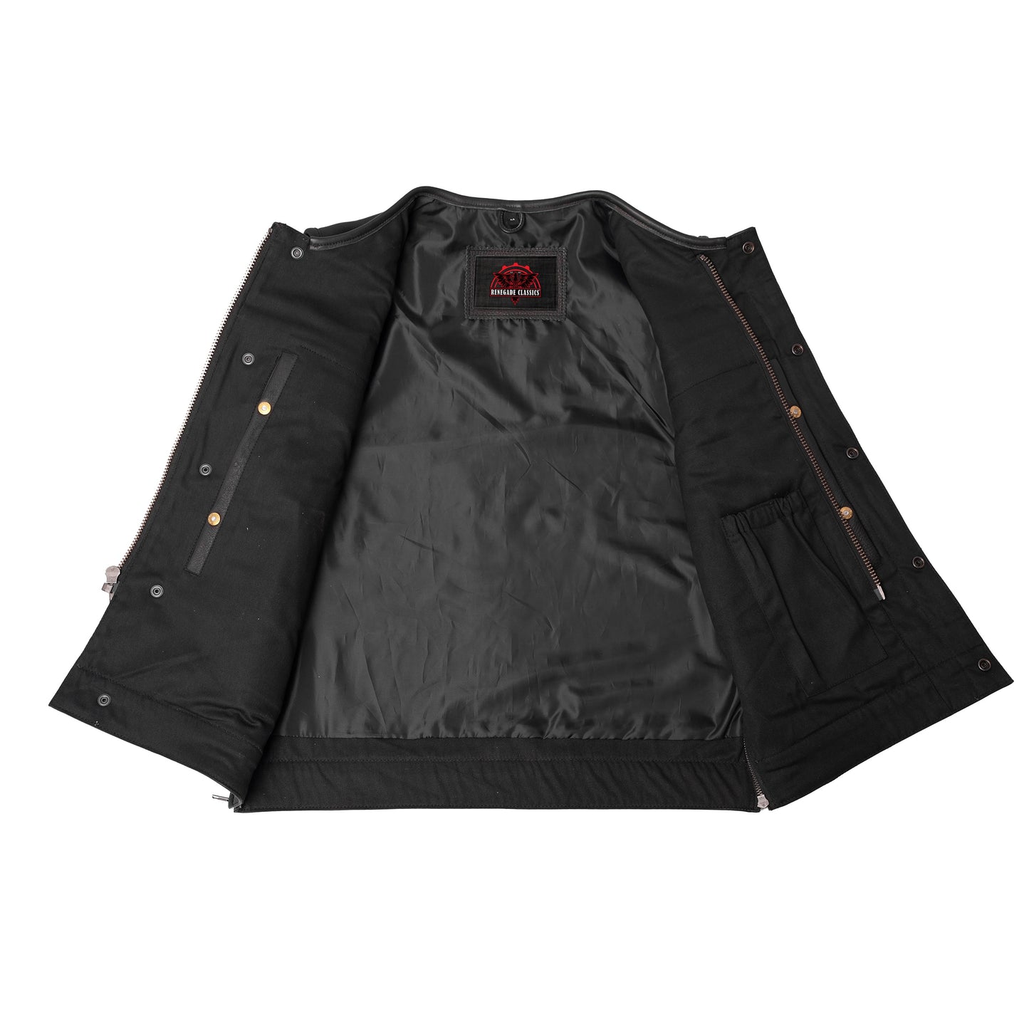 Men's Club Style Black Leather Motorcycle Vest with Upgraded Style