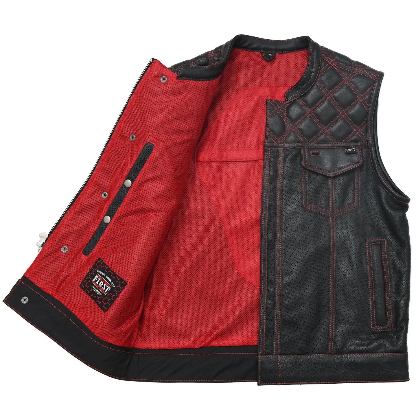 Men's Perforated Club Style Leather Motorcycle Vest- "Downside"
