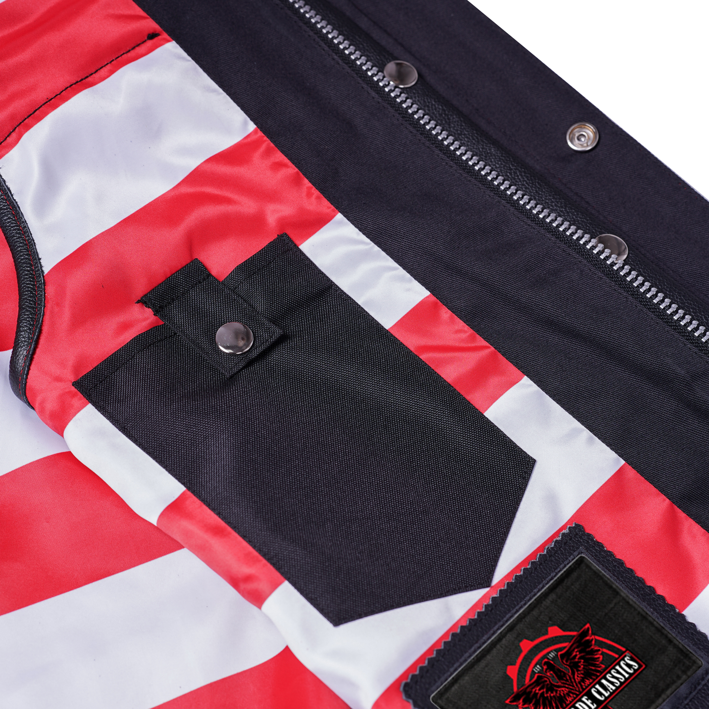 Men's Club Style Leather Motorcycle Vest with Scoop Collar & USA Flag