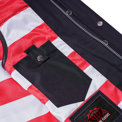 Men's Club Style Leather Motorcycle Vest with Scoop Collar & USA Flag