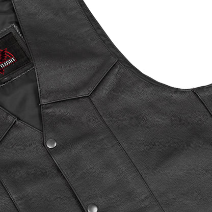 Men's Traditional western Leather Vest, side lacing - Black