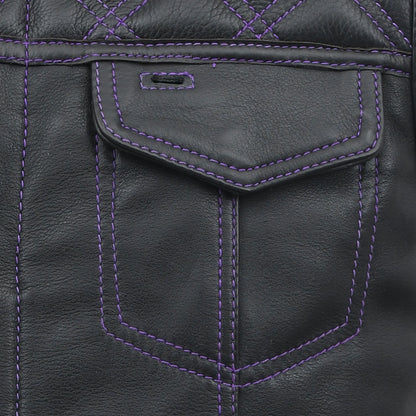 Men's Club Style Leather Motorcycle Vest- "Downside"