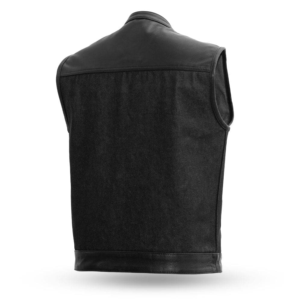 Men's Black Denim Motorcycle Vest- 49/51