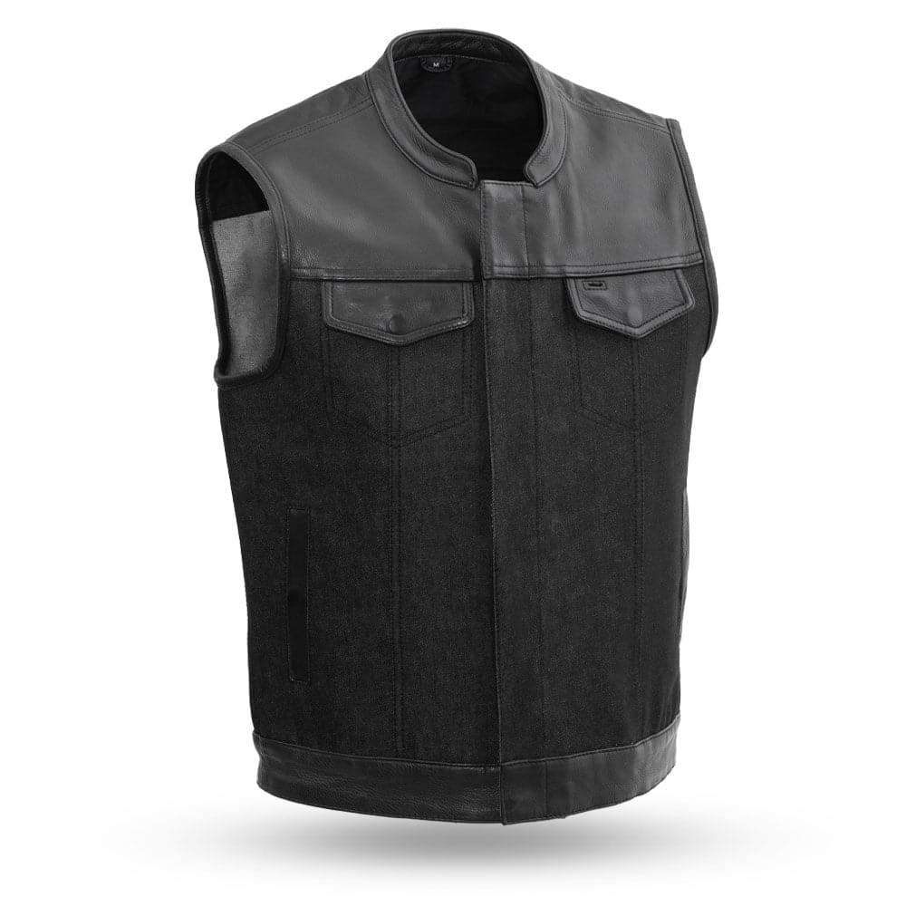 Men's Black Denim Motorcycle Vest- 49/51