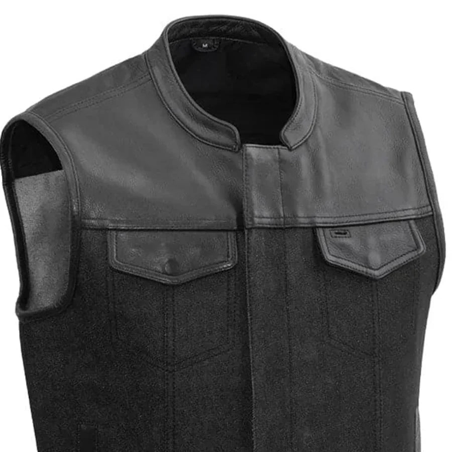 Men's Black Denim Motorcycle Vest- 49/51
