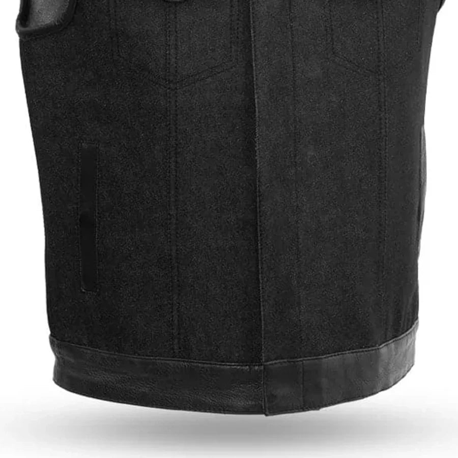 Men's Black Denim Motorcycle Vest- 49/51