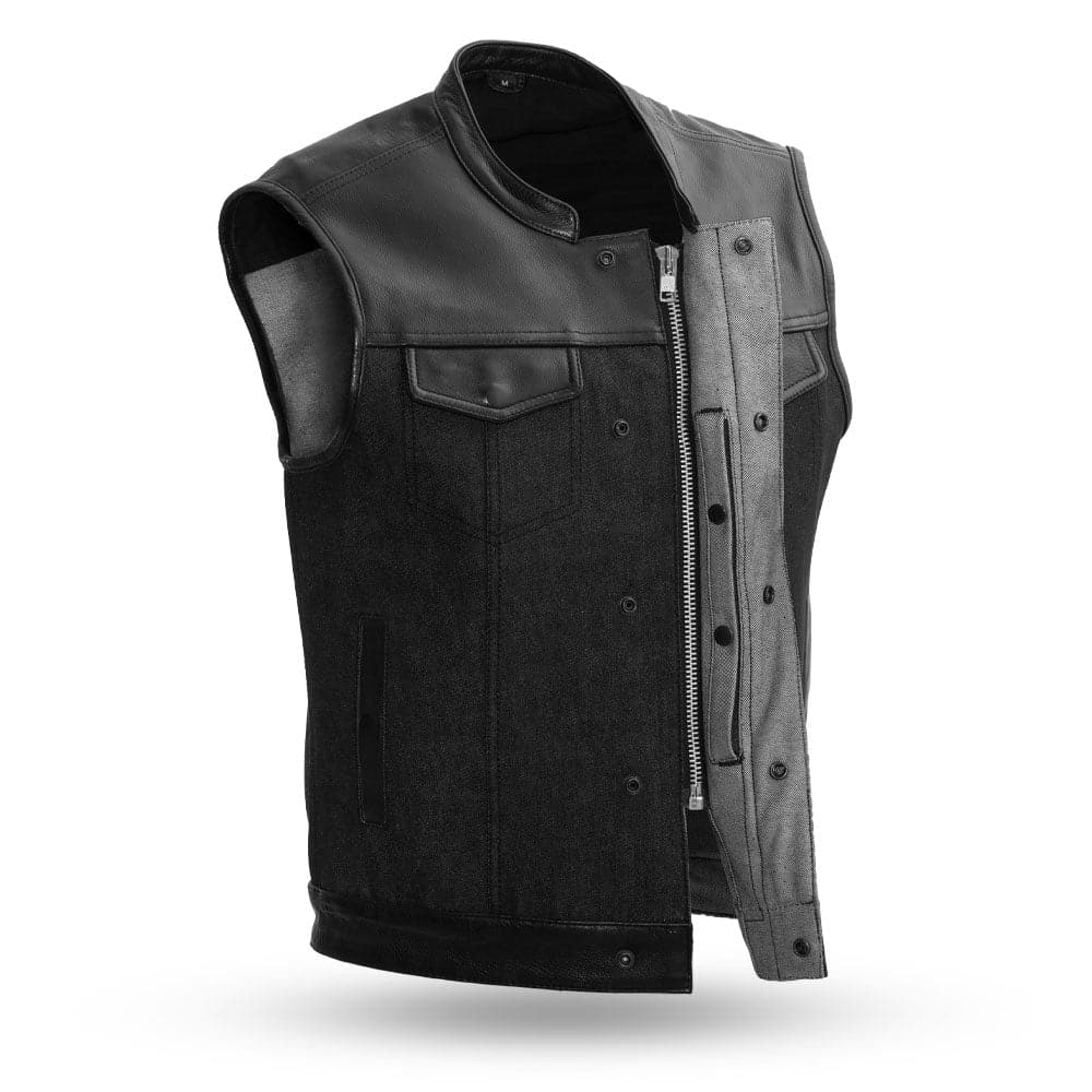 Men's Black Denim Motorcycle Vest- 49/51