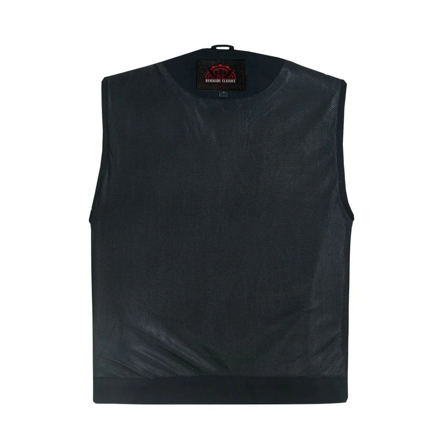 Men's Black Denim Motorcycle Club Style Vest with Concealed Snaps & Zipper