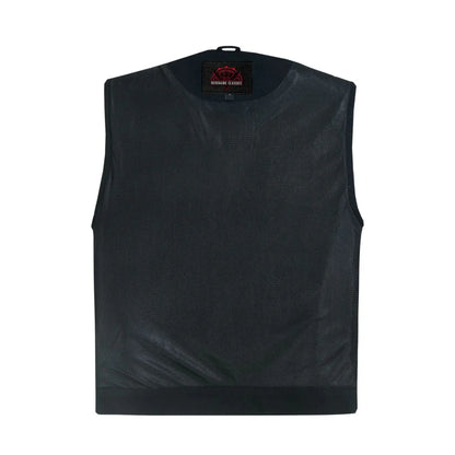 Men's Black Denim Motorcycle Club Style Vest with Concealed Snaps & Zipper