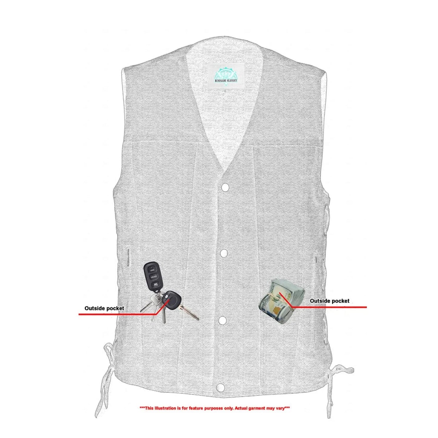 Men's Black Denim Motorcycle Vest – Single Panel Back