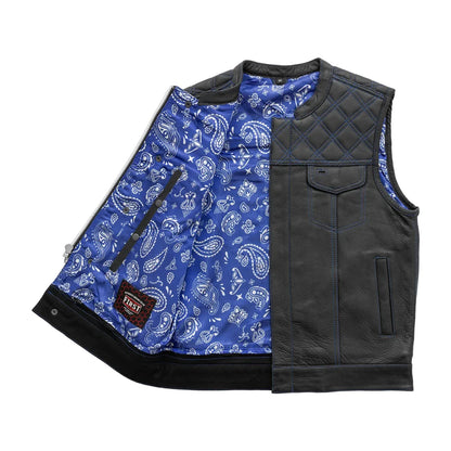 Men's Club Style Leather Motorcycle Vest- "Downside"