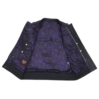 Men's Club Style Leather Motorcycle Vest- "Downside"
