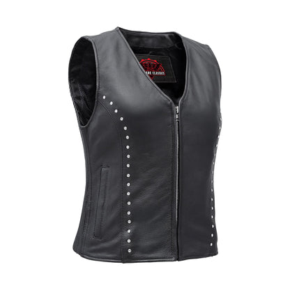 Women's Studded Leather Motorcycle Vest- Lined