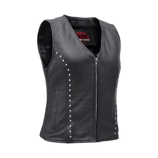 Women's Studded Leather Motorcycle Vest- Lined