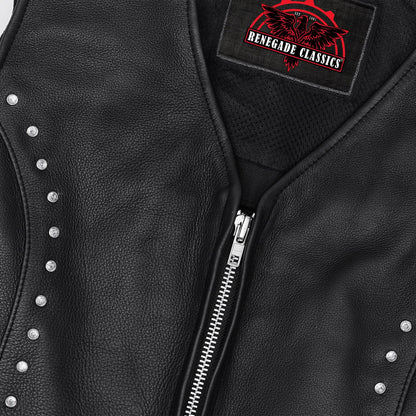 Women's Studded Leather Motorcycle Vest- Lined