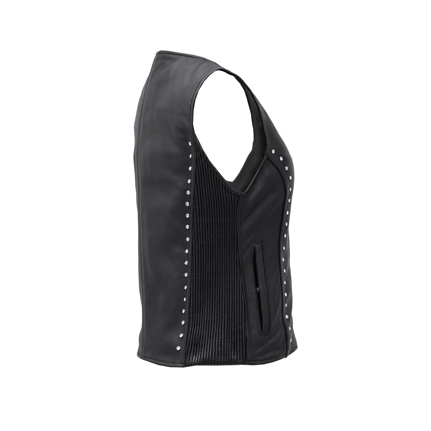 Women's Studded Leather Motorcycle Vest- Lined