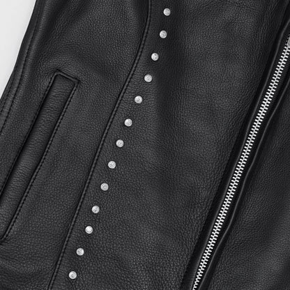 Women's Studded Leather Motorcycle Vest- Lined
