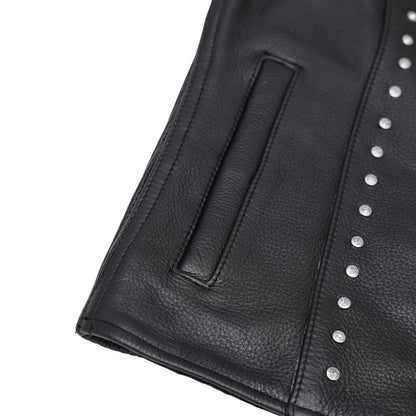 Women's Studded Leather Motorcycle Vest- Lined