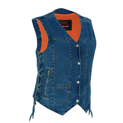 Women's Blue Denim Motorcycle Vest - 6 Pocket