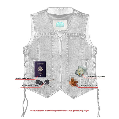 Women's Blue Denim Motorcycle Vest - 6 Pocket