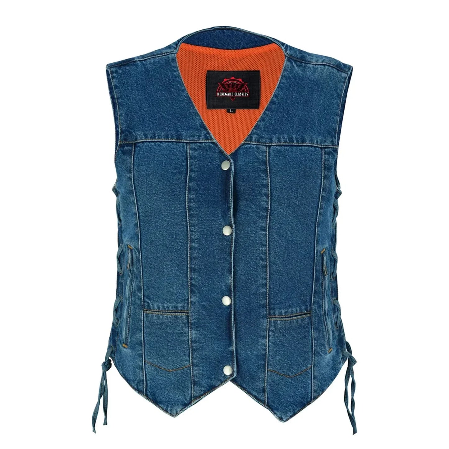 Women's Blue Denim Motorcycle Vest - 6 Pocket