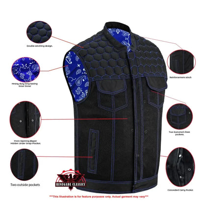 Men's Club Style Black Mesh Textile Vest "Cold Burn"