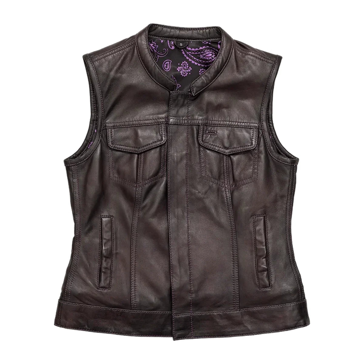 Women’s Motorcycle Club Style Purple Leather Vest - "Keystone"