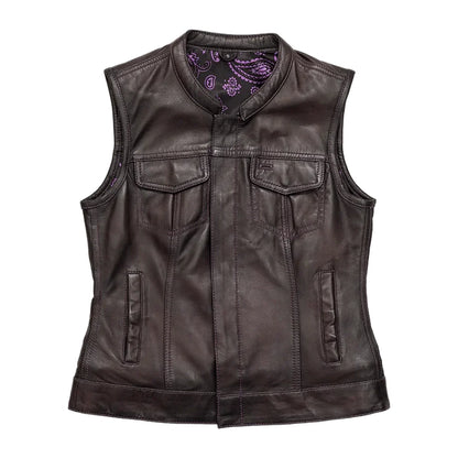 Women’s Motorcycle Club Style Purple Leather Vest - "Keystone"