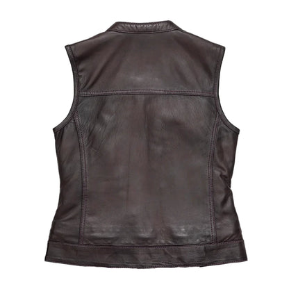 Women’s Motorcycle Club Style Purple Leather Vest - "Keystone"