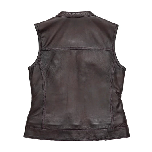 Women’s Motorcycle Club Style Purple Leather Vest - "Keystone"