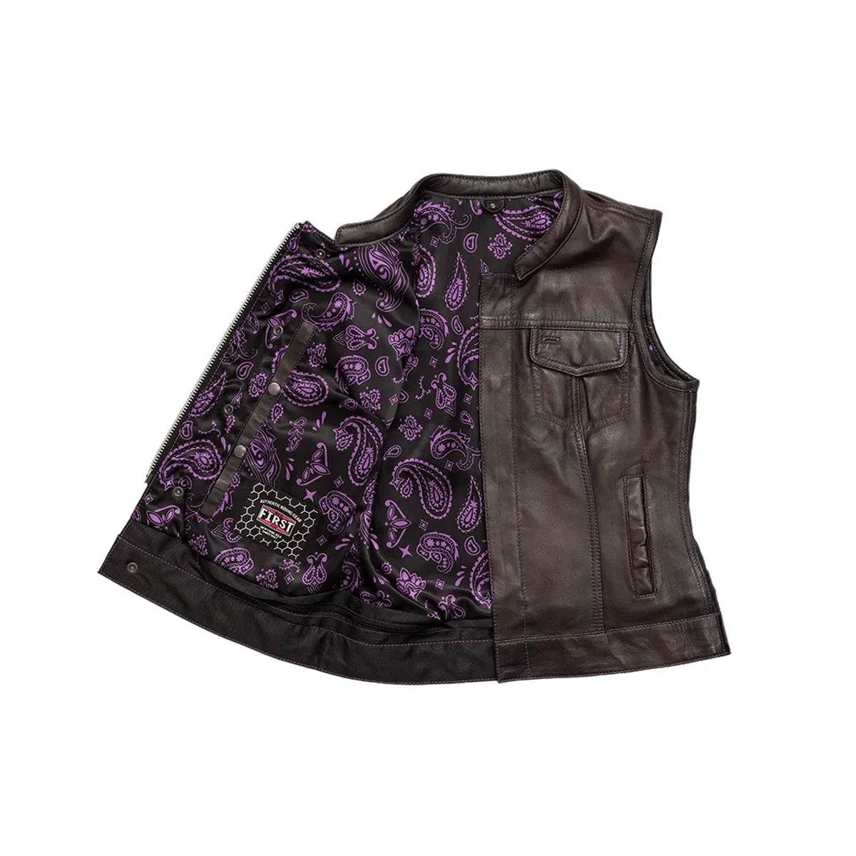 Women’s Motorcycle Club Style Purple Leather Vest - "Keystone"