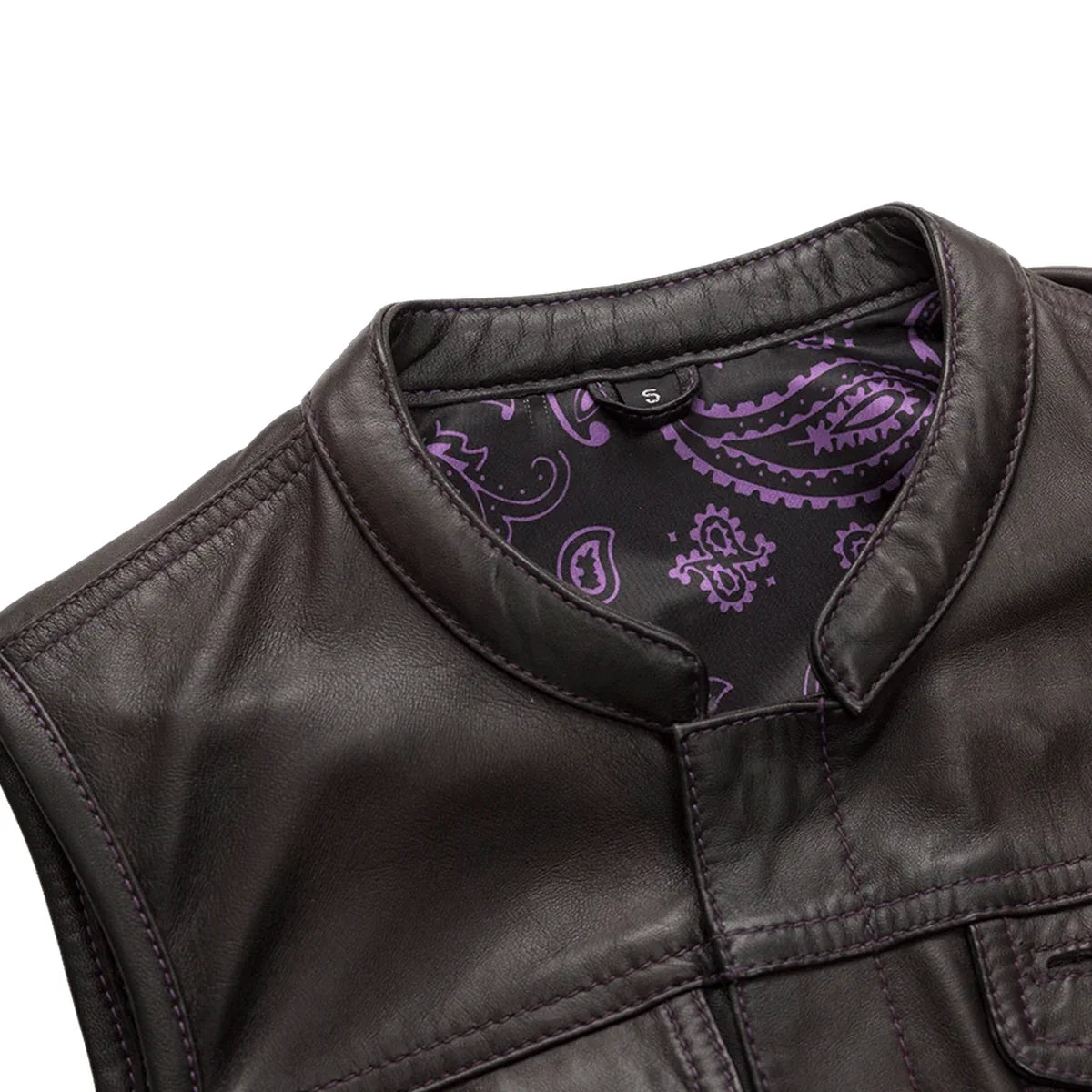 Women’s Motorcycle Club Style Purple Leather Vest - "Keystone"