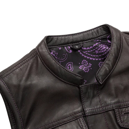 Women’s Motorcycle Club Style Purple Leather Vest - "Keystone"