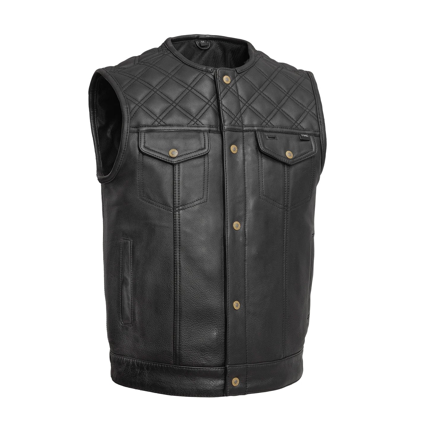 Men's Club Style Leather Motorcycle Vest with quilted upper- "12 Gauge"
