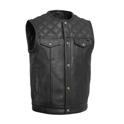 Men's Club Style Leather Motorcycle Vest with quilted upper- "12 Gauge"